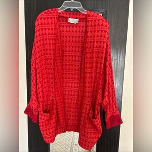 Marsha Brander Componix VTG Women’s L 90s Red Open Jacket Art to Wear Funky Boho